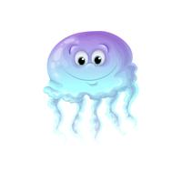 Ilustración de vector de animal de mar feliz lindo personaje de dibujos animados de medusas