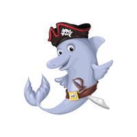 Dolphin in the image of a pirate for a children s game, decorating a room. vector