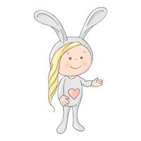 Cute Cartoon Baby girl in a Bunny hat on a white background vector