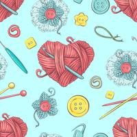 Cute seamless pattern of balls of yarn, buttons, skeins of yarn or knitting and crocheting. vector