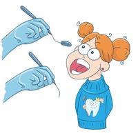 Arte sobre el tema de la odontología infantil. La chica de la recepción en el dentista. vector