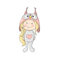 Cute Cartoon Baby girl in an Owl hat on a white background vector