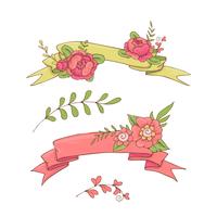 Vintage Floral Ribbon. Hand drawn doodle Banner with Wild Flowers. vector