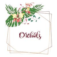 Floral design geometric frame. Orchid, eucalyptus, greenery. Wedding card. vector