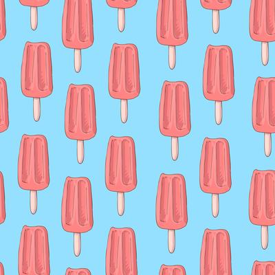 Seamless pattern with popsicle ice cream and a horn in the style of doodle. Hand drawing.
