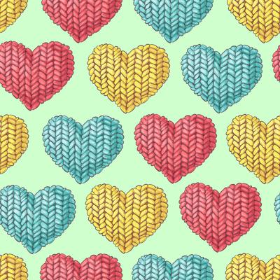 Cute seamless pattern of balls of yarn, buttons, skeins of yarn or knitting and crocheting.