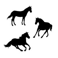 Conjunto de siluetas de caballos en movimiento. vector