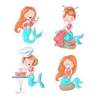 Vector illustration of cute mermaid. Vector illustration.
