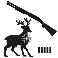 escopeta y apuntar en una ilustración de vector de silueta de ciervo negro