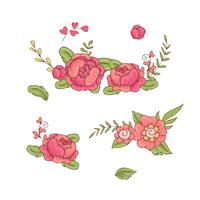 Conjunto de ramos de flores, flores retro. Vector