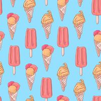 Seamless pattern with popsicle ice cream and a horn in the style of doodle. Hand drawing. vector