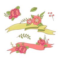 Vintage Floral Ribbon. Hand drawn doodle Banner with Wild Flowers. vector