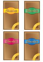 Chocolate en envase con etiquetas de colores. vector