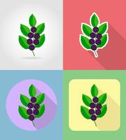 Arándanos frutas planas iconos con la ilustración de vector de sombra