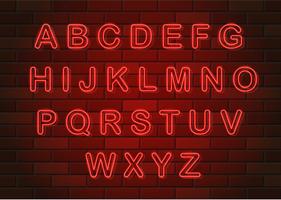 glowing neon letters english alphabet vector illustration