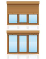 brown plastic window with rolling shutters vector illustration