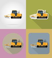 Ilustración de vector de iconos planos de tractor de oruga