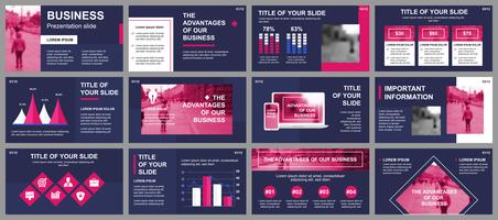 Business presentation slides templates from infographic elements. Can be used for presentation template, flyer and leaflet, brochure, corporate report, marketing, advertising, annual report, banner. vector
