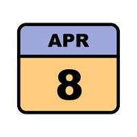 April 8th Date on a Single Day Calendar vector