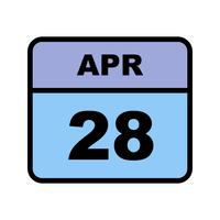 April 28th Date on a Single Day Calendar vector