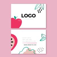 Cute Business Card Template With Red Apple And Doddles vector