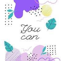 Colorful Doodle Shapes With Leaves And Inspirational Quote Background vector