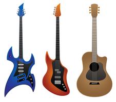 Electric Rock Guitar, Bass Guitar and Acoustic Guitar Vector Illustration