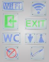 set icons transparent signs for public places on the plate vector illustration