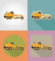 grader for road works flat icons vector illustration