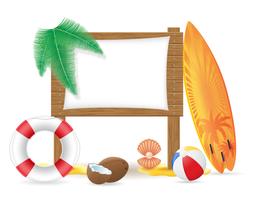 wooden board with beach icons vector illustration