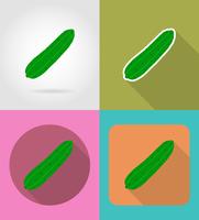 Iconos planos vegetales de pepino con la ilustración de vector de sombra