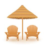 beach armchair lounger deckchair wooden and umbrella made of straw and reed vector illustration