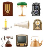 conjunto de muchos objetos retro antiguos iconos vintage stock vector ilustración