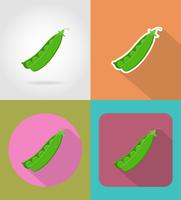 Iconos planos vegetales de guisantes con la ilustración de vector de sombra