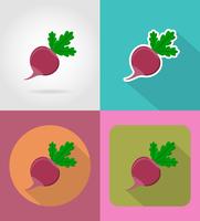 Iconos planos vegetales rábanos con la ilustración de vector de sombra