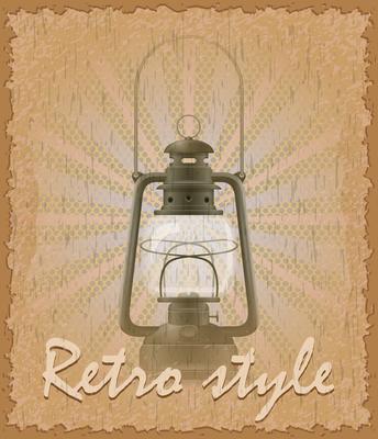 retro style poster old kerosene lamp vector illustration