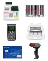 Equipos de banca comercial para una tienda set iconos stock vector ilustración