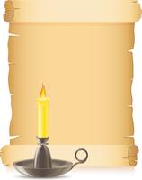 old paper and conflagrant candle in a candlestick vector