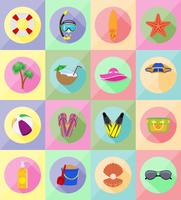 objetos para la recreación de una playa plana iconos vector illustration