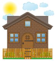 pequeña casa de campo con una ilustración de vector de valla de madera