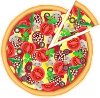 Ilustración de vector de pizza y pieza cortada