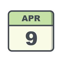 April 9th Date on a Single Day Calendar vector