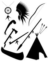 Silueta negra set iconos objetos indios americanos vector ilustración