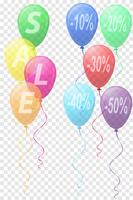 Globos de colores transparentes con la ilustración de vector de venta de inscripción