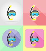 Máscara y tubo para buceo iconos planos vector illustration