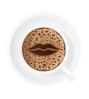 cup of coffee crema and symbol lips vector illustration