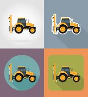 Ilustración de vector de iconos planos de tractor