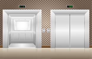 Dos puertas de ascensor abiertas y cerradas. vector