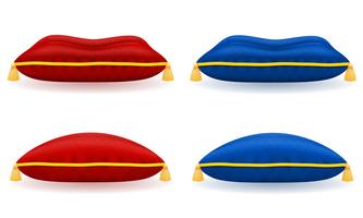 almohada de terciopelo azul rojo con cuerda de oro y borlas ilustración vectorial vector
