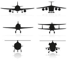 establecer iconos avión silueta y helicóptero vector ilustración